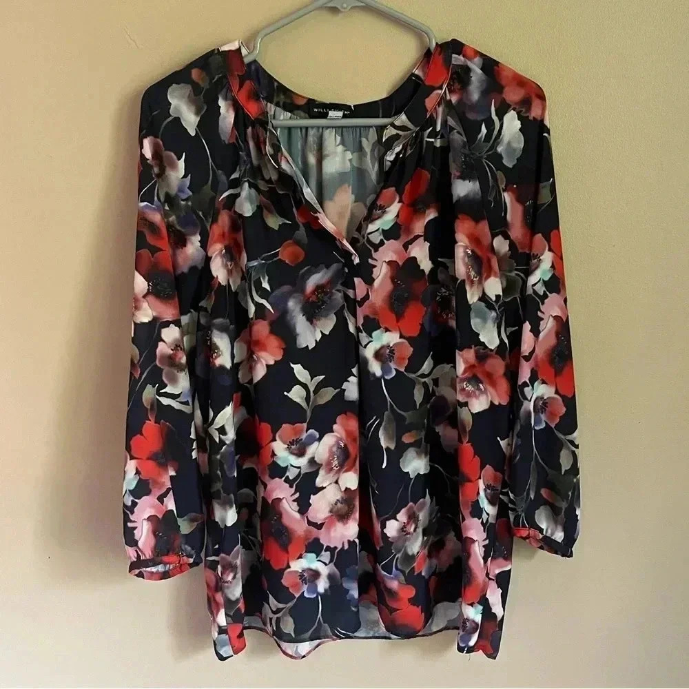 🤎2/$20 Willi Smith Women's 3/4 Sleeve Floral Lightweight Blouse Size Medium